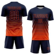 Benutzerdefinierte Uniform Navy Fashion Fade Orange Nadelstreifen Fußball Sublimation Jersey Benutzerdefinierte Uniform Navy Fashion Fade Orange Nadelstreifen Fußball Sublimation Jersey