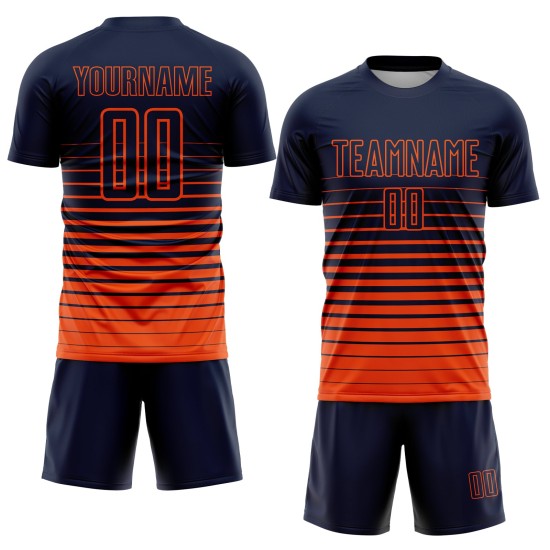 Benutzerdefinierte Uniform Navy Fashion Fade Orange Nadelstreifen Fußball Sublimation Jersey Benutzerdefinierte Uniform Navy Fashion Fade Orange Nadelstreifen Fußball Sublimation Jersey