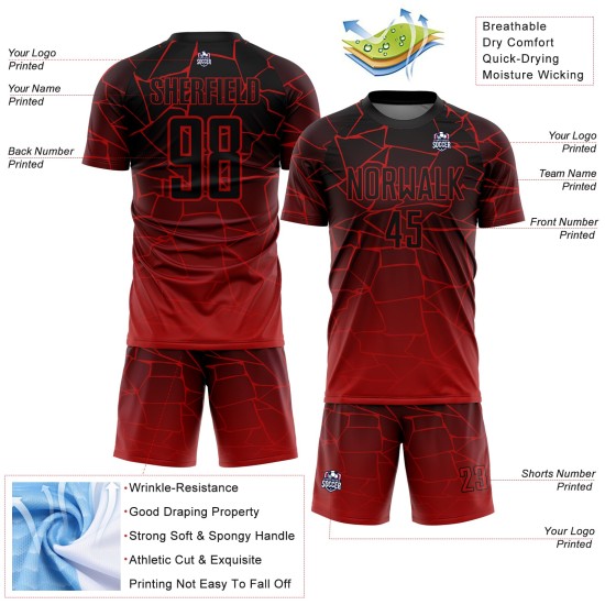 Benutzerdefinierte Jersey Linien Rot Fußball Sublimation Schwarz Uniform Benutzerdefinierte Jersey Linien Rot Fußball Sublimation Schwarz Uniform