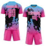 Benutzerdefinierte Jersey Sky Splash Pink Uniform Blau-Schwarz Fußball Sublimation Benutzerdefinierte Jersey Sky Splash Pink Uniform Blau-Schwarz Fußball Sublimation