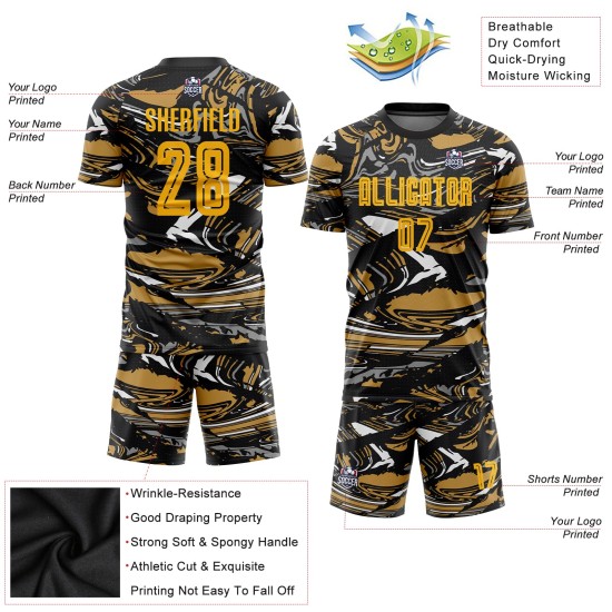 Abbildung Gold-Alte Uniform Sublimation Custom Fußball Jersey Gold Abbildung Gold-Alte Uniform Sublimation Custom Fußball Jersey Gold