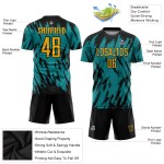 Schwarz Teal Custom Gold Uniform Fußball Sublimation Jersey Schwarz Teal Custom Gold Uniform Fußball Sublimation Jersey