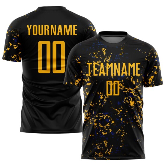 Gold-Royal Uniform Fußball Sublimation Kunst Schwarz Fragment Jersey Custom Abstrakt Gold-Royal Uniform Fußball Sublimation Kunst Schwarz Fragment Jersey Custom Abstrakt