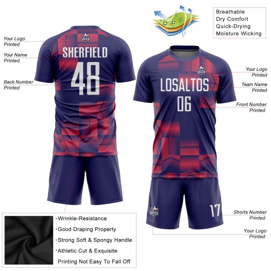 Benutzerdefinierte weiß-lila Fußballtrikot Figur Uniform Sublimation Benutzerdefinierte weiß-lila Fußballtrikot Figur Uniform Sublimation