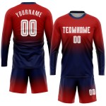 Fußball Fade Sublimation Fashion Custom Jersey Rot Uniform Weiß-Marine Langarm Fußball Fade Sublimation Fashion Custom Jersey Rot Uniform Weiß-Marine Langarm
