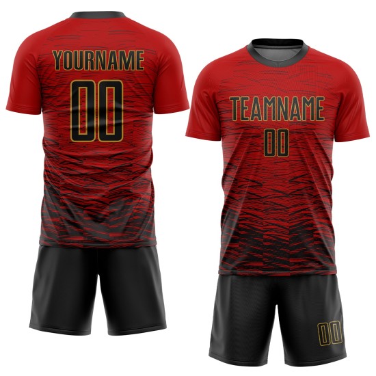 Rot Fußball Sublimation Custom Jersey Uniform Gold Schwarz-Old