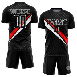 Fußball Sublimation Rot-Weiß Linien Jersey Schwarz Uniform Custom Diagonal