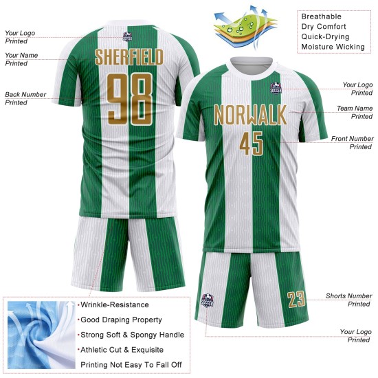 Sublimation Alte Uniform Custom Weiß Gold-Kelly Green Jersey Fußball