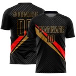 Benutzerdefinierte Jersey Linien Schwarz Diagonal Sublimation Rot-Altgold Fußballuniform