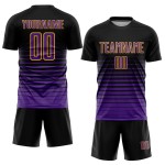 Mode Schwarz Custom Nadelstreifen Lila-Gold Jersey Verblassen Fußball Uniform Sublimation Mode Schwarz Custom Nadelstreifen Lila-Gold Jersey Verblassen Fußball Uniform Sublimation