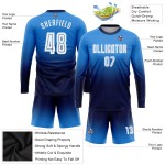 Weiß-Marineblau Custom Sleeve Fashion Uniform Powder Blue Soccer Fade Sublimation Long Jersey Weiß-Marineblau Custom Sleeve Fashion Uniform Powder Blue Soccer Fade Sublimation Long Jersey