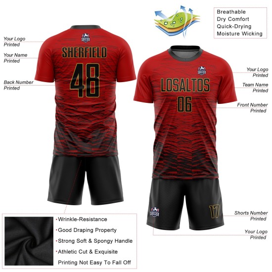 Rot Fußball Sublimation Custom Jersey Uniform Gold Schwarz-Old