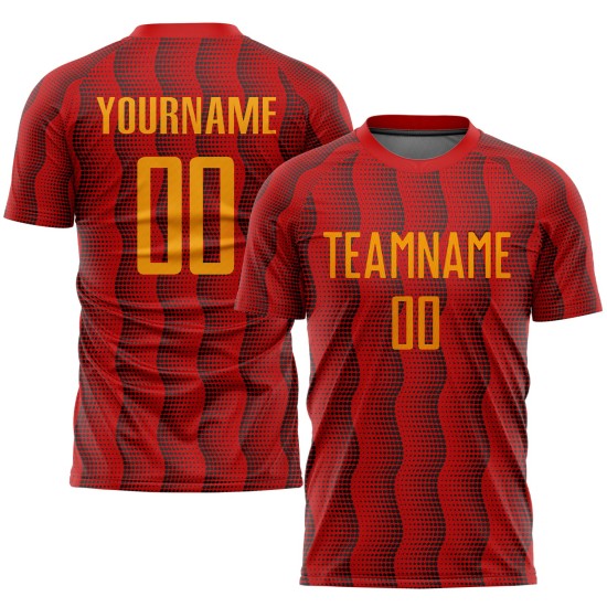 Sublimation Rot Benutzerdefinierte Uniform Trikot Fußball Gold Sublimation Rot Benutzerdefinierte Uniform Trikot Fußball Gold