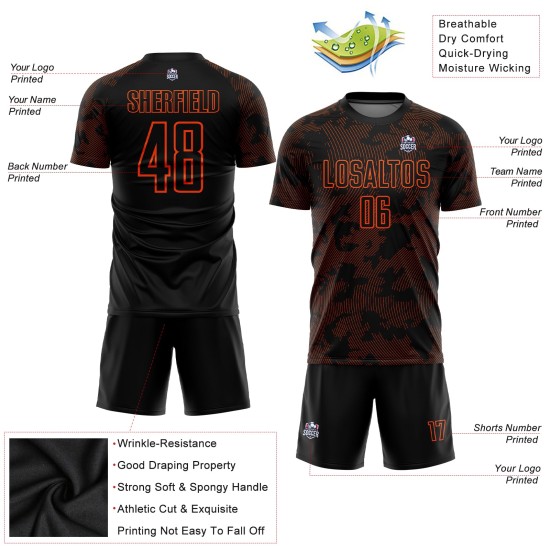 Fußball Schwarz Jersey Orange Uniform Sublimation Custom Fußball Schwarz Jersey Orange Uniform Sublimation Custom