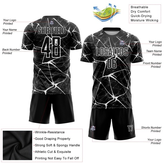 Jersey Schwarz Benutzerdefinierte Weiß Sublimation Fußballuniform Jersey Schwarz Benutzerdefinierte Weiß Sublimation Fußballuniform