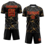 Fußball Rot-Alte Uniform Gold Sublimation Schwarz Custom Jersey Fußball Rot-Alte Uniform Gold Sublimation Schwarz Custom Jersey
