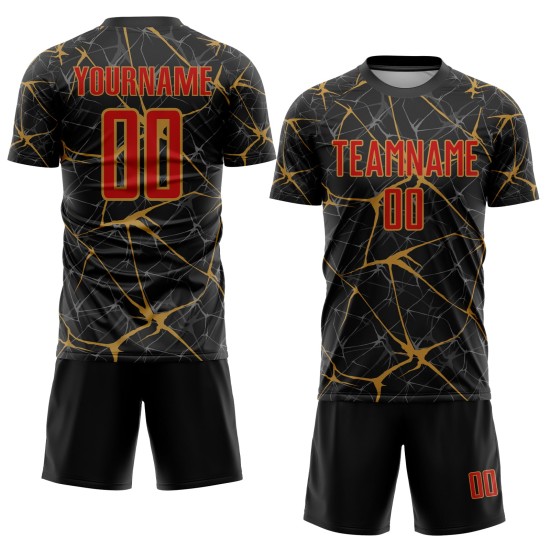 Fußball Rot-Alte Uniform Gold Sublimation Schwarz Custom Jersey Fußball Rot-Alte Uniform Gold Sublimation Schwarz Custom Jersey