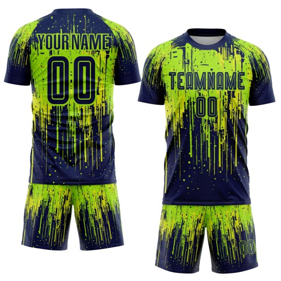 Gelb Neon Uniform Navy-Neon Grün Jersey Fußball Custom Sublimation Gelb Neon Uniform Navy-Neon Grün Jersey Fußball Custom Sublimation