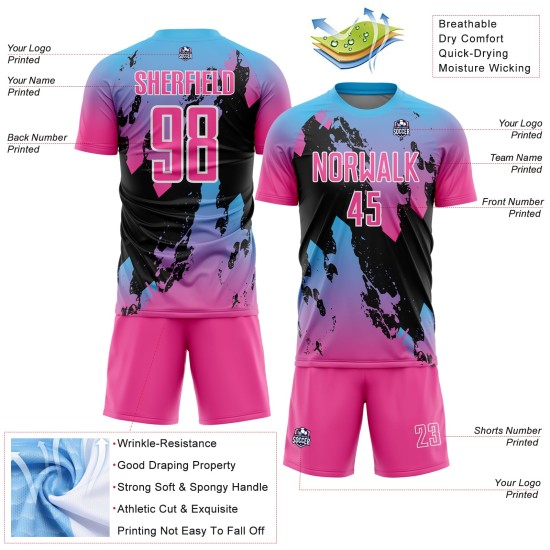 Benutzerdefinierte Jersey Sky Splash Pink Uniform Blau-Schwarz Fußball Sublimation Benutzerdefinierte Jersey Sky Splash Pink Uniform Blau-Schwarz Fußball Sublimation