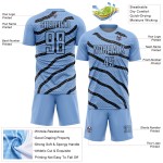 Benutzerdefinierte Licht Jersey Fußball Blau Uniform Sublimation Linien Punkte Und Schwarz Benutzerdefinierte Licht Jersey Fußball Blau Uniform Sublimation Linien Punkte Und Schwarz