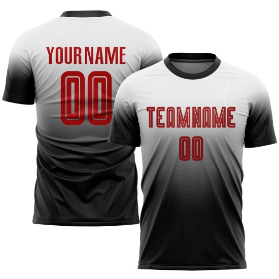 Weiß Rot-Schwarz Fußball Sublimation Mode Custom Fade Uniform Jersey Weiß Rot-Schwarz Fußball Sublimation Mode Custom Fade Uniform Jersey