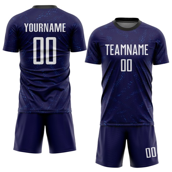 Weiß-Schwarz Lila Jersey Sublimation Fußball Dark Uniform Custom Weiß-Schwarz Lila Jersey Sublimation Fußball Dark Uniform Custom