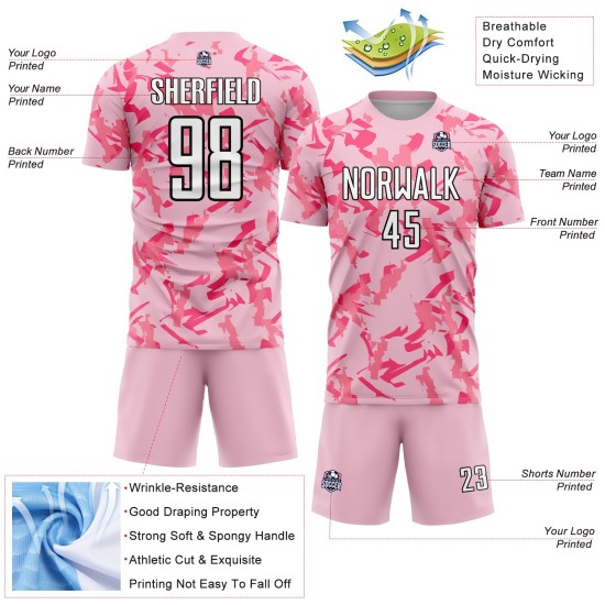 Benutzerdefinierte geometrische Sublimation Uniform Jersey Licht Fußball Muster Schwarz-Pink Abstrakt Rosa Benutzerdefinierte geometrische Sublimation Uniform Jersey Licht Fußball Muster Schwarz-Pink Abstrakt Rosa