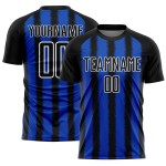 Benutzerdefinierte blau-weiße Trikotlinie Thunder Uniform Sublimation Schwarz Fußball Benutzerdefinierte blau-weiße Trikotlinie Thunder Uniform Sublimation Schwarz Fußball