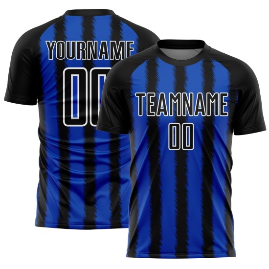 Benutzerdefinierte blau-weiße Trikotlinie Thunder Uniform Sublimation Schwarz Fußball Benutzerdefinierte blau-weiße Trikotlinie Thunder Uniform Sublimation Schwarz Fußball