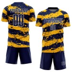 Uniform Fußballtrikot Marineblau Gold-Weiß Sublimation Splash Custom Uniform Fußballtrikot Marineblau Gold-Weiß Sublimation Splash Custom