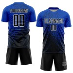 Kunst Custom Uniform Blau Sublimation Thunder Schwarz-Weiß Abstrakte Fußball Jersey Fragment Kunst Custom Uniform Blau Sublimation Thunder Schwarz-Weiß Abstrakte Fußball Jersey Fragment