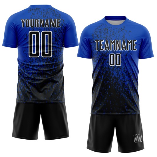 Kunst Custom Uniform Blau Sublimation Thunder Schwarz-Weiß Abstrakte Fußball Jersey Fragment Kunst Custom Uniform Blau Sublimation Thunder Schwarz-Weiß Abstrakte Fußball Jersey Fragment