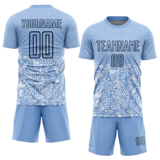 Blau Fußball Custom Geometrische Formen Sublimation Uniform Schwarz Licht Jersey Blau Fußball Custom Geometrische Formen Sublimation Uniform Schwarz Licht Jersey