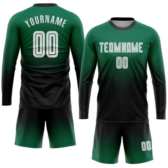 Fade Green Fashion Langarm-Trikot für Fußball-Sublimationstrikots in Weiß und Schwarz, benutzerdefinierte Uniform Fade Green Fashion Langarm-Trikot für Fußball-Sublimationstrikots in Weiß und Schwarz, benutzerdefinierte Uniform