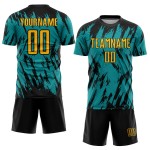 Schwarz Teal Custom Gold Uniform Fußball Sublimation Jersey Schwarz Teal Custom Gold Uniform Fußball Sublimation Jersey