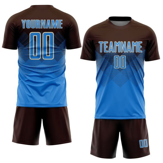 Braune Uniform Blau-Creme Fußball Sublimation Jersey Pulver Custom Braune Uniform Blau-Creme Fußball Sublimation Jersey Pulver Custom