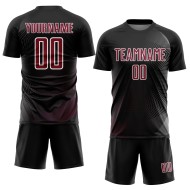 Geometrische benutzerdefinierte schwarze Sublimation Fußball Linien Uniform Jersey Crimson-Weiß Geometrische benutzerdefinierte schwarze Sublimation Fußball Linien Uniform Jersey Crimson-Weiß
