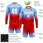 Ärmel Sublimation Fußball Blau Verblassen Lange Mode Licht Uniform Custom Jersey Weiß-Rot