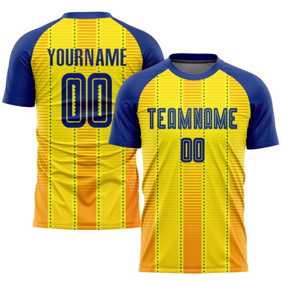 Benutzerdefinierte Royal-Orange Uniform Trikot Fußball Sublimation Gold Benutzerdefinierte Royal-Orange Uniform Trikot Fußball Sublimation Gold