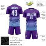 Verblassen Lila Uniform Weiß-Hellblau Sublimation Jersey Mode Benutzerdefinierte Fußball Nadelstreifen Verblassen Lila Uniform Weiß-Hellblau Sublimation Jersey Mode Benutzerdefinierte Fußball Nadelstreifen