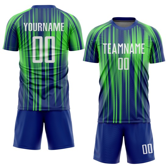 Grün Weiß-Royal Sublimation Custom Jersey Uniform Neon Fußball Grün Weiß-Royal Sublimation Custom Jersey Uniform Neon Fußball