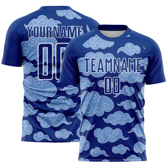 Uniform Custom Pattern Royal Sublimation Cloud Soccer Weiß Trikot Uniform Custom Pattern Royal Sublimation Cloud Soccer Weiß Trikot