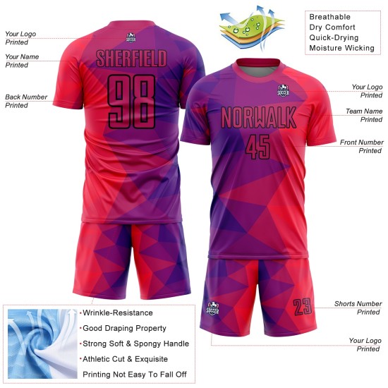 Lila Fußball Formen Rot-Schwarz Jersey Uniform Geometrische Sublimation Custom Lila Fußball Formen Rot-Schwarz Jersey Uniform Geometrische Sublimation Custom