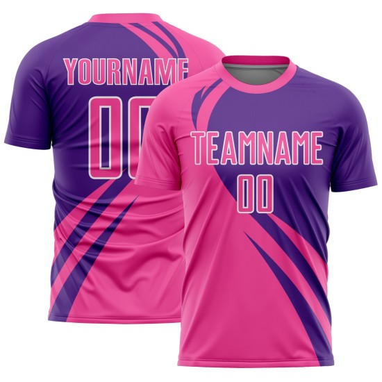 Sublimationslinien Lila-Weiß Fußball Rosa Uniform Curve Custom Jersey