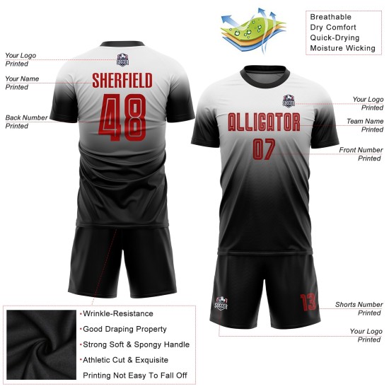 Weiß Rot-Schwarz Fußball Sublimation Mode Custom Fade Uniform Jersey Weiß Rot-Schwarz Fußball Sublimation Mode Custom Fade Uniform Jersey