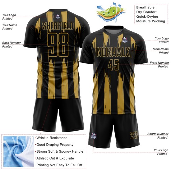 Schwarz Gold Uniform Custom Jersey Fußball Alte Streifen Sublimation Abstrakt Schwarz Gold Uniform Custom Jersey Fußball Alte Streifen Sublimation Abstrakt