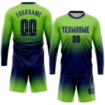 Benutzerdefinierte Fußball Navy Neon Grün Verblassen Lange Jersey Ärmel Sublimation Uniform Mode Benutzerdefinierte Fußball Navy Neon Grün Verblassen Lange Jersey Ärmel Sublimation Uniform Mode