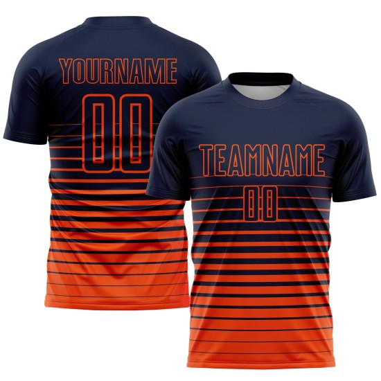Benutzerdefinierte Uniform Navy Fashion Fade Orange Nadelstreifen Fußball Sublimation Jersey Benutzerdefinierte Uniform Navy Fashion Fade Orange Nadelstreifen Fußball Sublimation Jersey