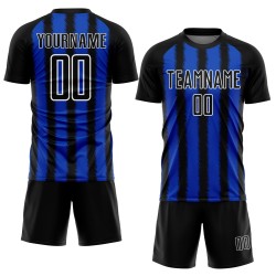 Benutzerdefinierte blau-weiße Trikotlinie Thunder Uniform Sublimation Schwarz Fußball