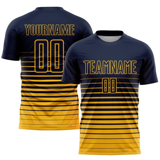 Mode Uniform Nadelstreifen Fußball Gold Verblassen Benutzerdefinierte Sublimation Jersey Navy Mode Uniform Nadelstreifen Fußball Gold Verblassen Benutzerdefinierte Sublimation Jersey Navy